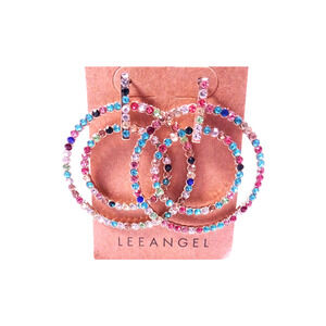 Neiman Marcus Lee Angel Candy Rainbow Crystal Double Hoop Earrings NWT 110